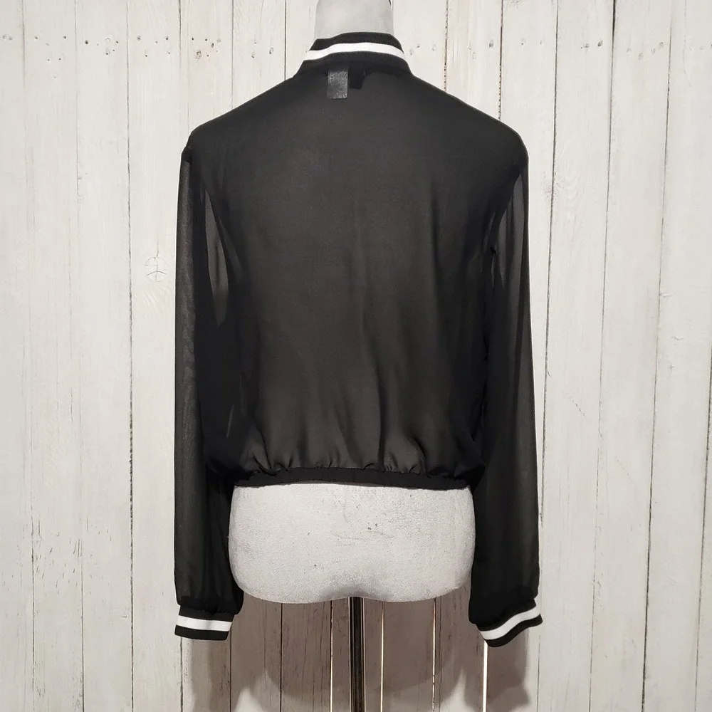 Divided H&M Bomber Jacket 12 Black Sheer Zip Boho Edgy Casual Grunge Punk Gothic